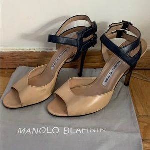 Manolo Blahnik vintage navy and nude sandals